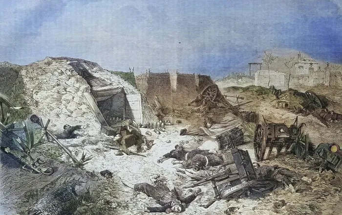 Framed Print : An abandoned French battery on Mont Abron, illustrated war history, German, French war 1870-1871, Germany, France Framed Print : An abandoned French battery on Mont Abron, illustrated war history, German, French war 1870-1871, Germany, France