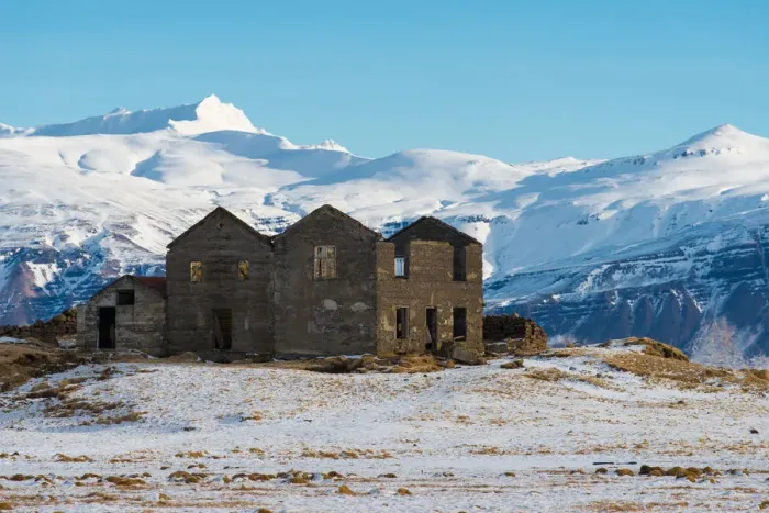 Framed Print : Abandoned house with the snowy mountain Framed Print : Abandoned house with the snowy mountain