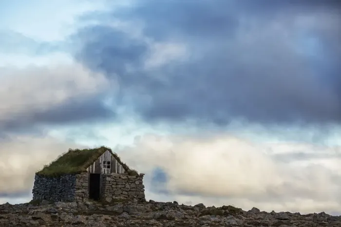 Framed Print : Abandoned rock and stone house in rural Iceland