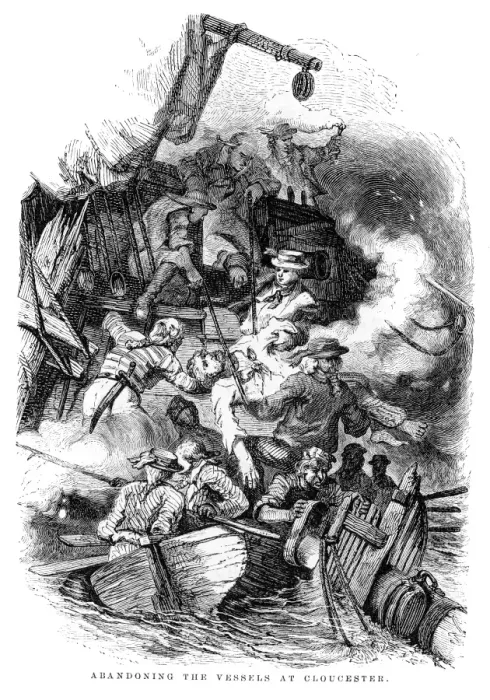 Framed Print : Abandoning the vessel at Gloucester engraving 1859 Framed Print : Abandoning the vessel at Gloucester engraving 1859
