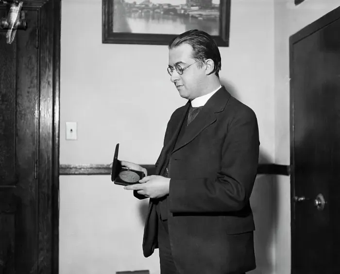Framed Print : Abbe Georges Le Maitre Holding Medal Framed Print : Abbe Georges Le Maitre Holding Medal