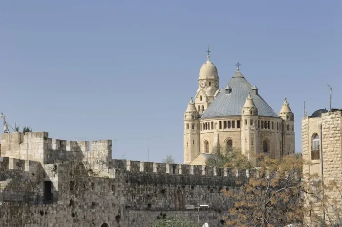 Framed Print : Abbey of the Dormition on Mount Zion, as seen from the historic city walls of Jerusalem, Israel, Middle East Framed Print : Abbey of the Dormition on Mount Zion, as seen from the historic city walls of Jerusalem, Israel, Middle East