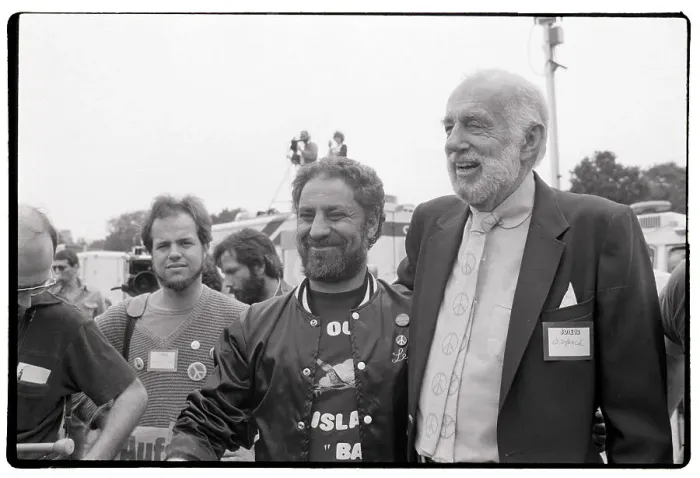 Framed Print : Abbie Hoffman Hugs Dr. Benjamin Spock at Rally Framed Print : Abbie Hoffman Hugs Dr. Benjamin Spock at Rally