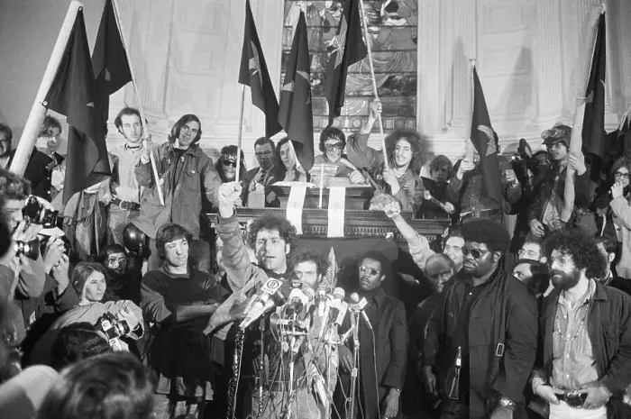 Framed Print : Abbie Hoffman Stands In Front Of Media Framed Print : Abbie Hoffman Stands In Front Of Media