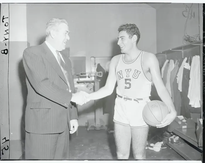 Framed Print : Abe Becker Shaking Hands with His Coach Framed Print : Abe Becker Shaking Hands with His Coach