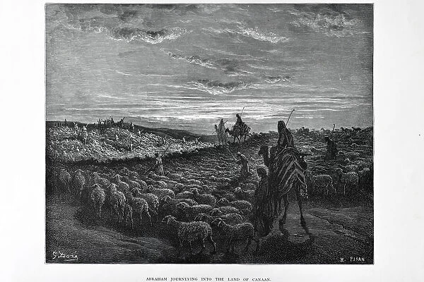 Abraham journeying into the land Canaan, a scene from the bible