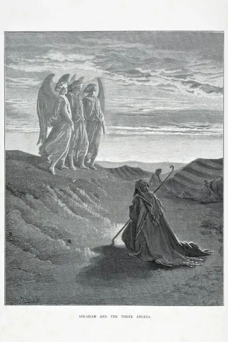 Framed Print : Abraham and the three angels. Engraving from 1870 Framed Print : Abraham and the three angels. Engraving from 1870