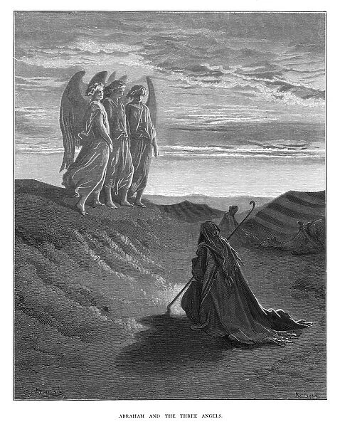 Abraham and the three angels engraving 1870