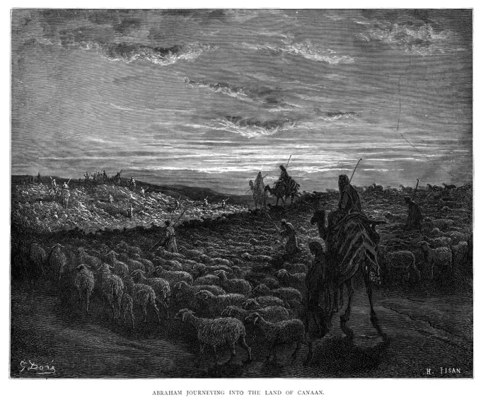Framed Print : Abraham journey to Canaan engraving 1870 Framed Print : Abraham journey to Canaan engraving 1870