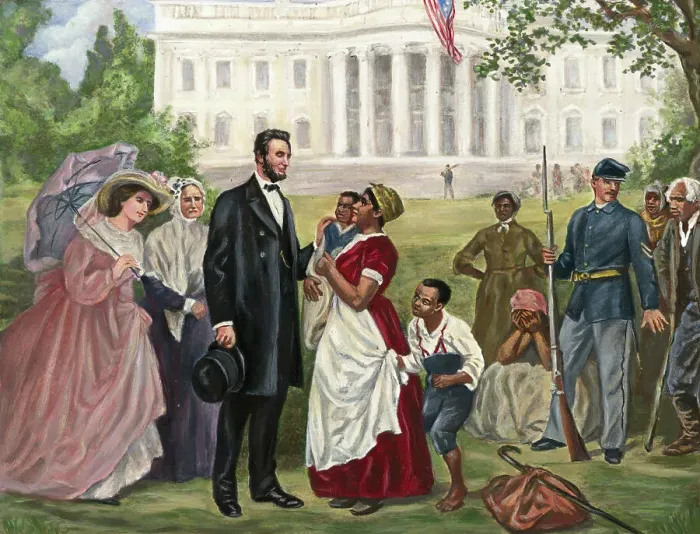Framed Print : Abraham Lincoln Greeting African Americans Framed Print : Abraham Lincoln Greeting African Americans