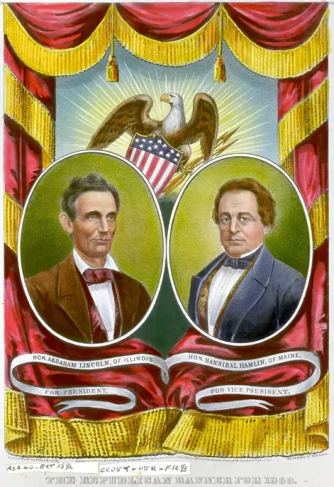 Framed Print : Abraham Lincoln and Hannibal Hamlin Campaign Banner