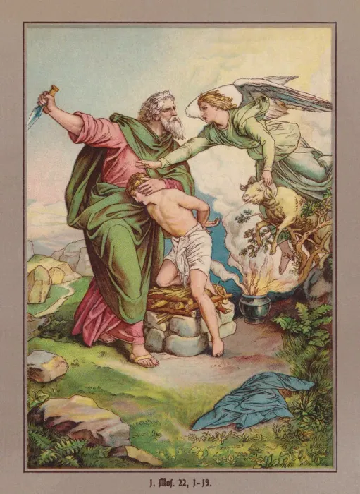 Framed Print : Abraham sacrifices Isaac, chromolithograph, published in 1900 Framed Print : Abraham sacrifices Isaac, chromolithograph, published in 1900