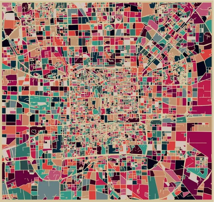 Framed Print : abstract color lump pattern, art map of Beijing city Framed Print : abstract color lump pattern, art map of Beijing city
