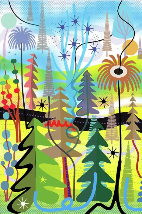Framed Print : Abstract Forest Garden Illustration Framed Print : Abstract Forest Garden Illustration