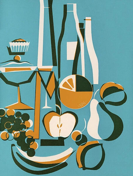 Abstract Fruit and Wine Still Life