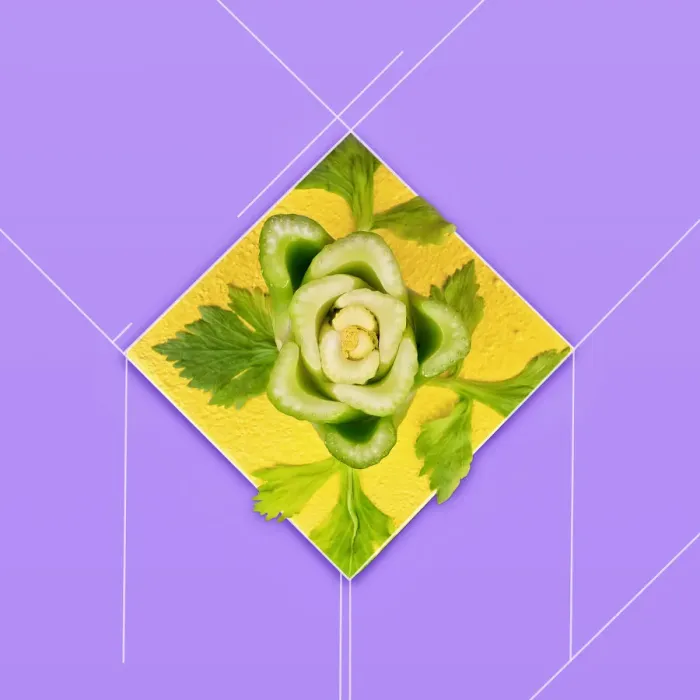 Framed Print : Abstract image of celery on a yellow and purple background Framed Print : Abstract image of celery on a yellow and purple background