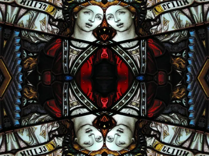 Framed Print : Abstract image: kaleidoscopic image of a colored stained glass window inside a church Framed Print : Abstract image: kaleidoscopic image of a colored stained glass window inside a church