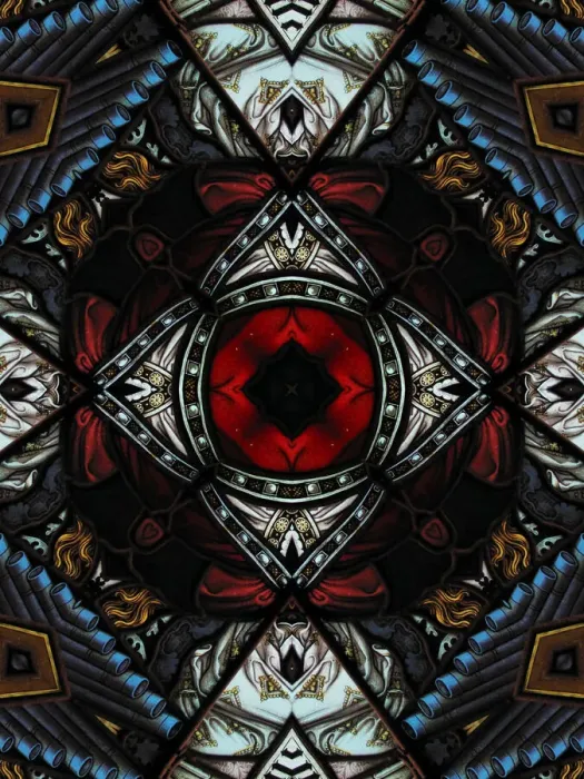 Framed Print : Abstract image: kaleidoscopic image of a colored stained glass window inside a church Framed Print : Abstract image: kaleidoscopic image of a colored stained glass window inside a church