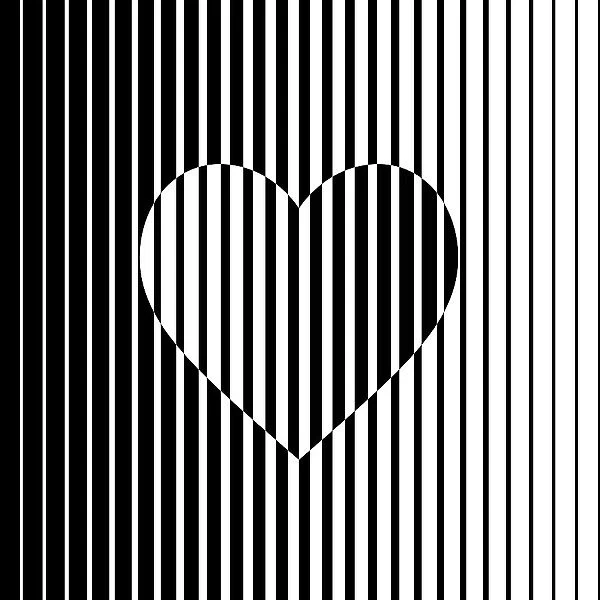 Abstract op art background made from black and white lines causing a heart shape illusion