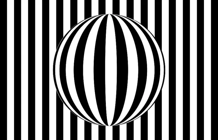 Framed Print : Abstract op art: sphere refracting parallel lines in front of a striped black and white background Framed Print : Abstract op art: sphere refracting parallel lines in front of a striped black and white background