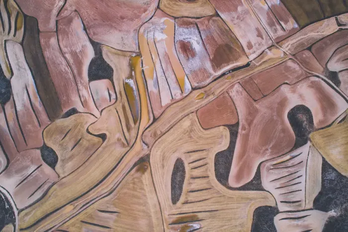 Framed Print : Abstract perspective of field patterns as seen from above, Aragon, Spain