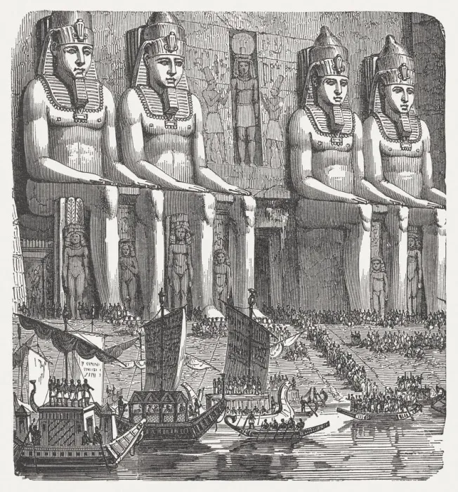 Framed Print : Abu Simbel, at the original location, wood engraving, published 1880 Framed Print : Abu Simbel, at the original location, wood engraving, published 1880