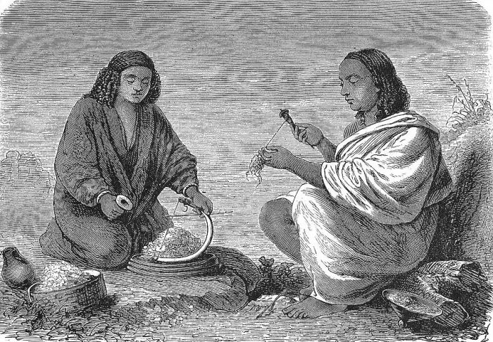 Framed Print : Abyssinia, a woman from Galla and a woman from Gondar spinning wool, 1869, Ethiopia, Historic, digitally restored reproduction of a 19th century original, exact original date unknown Framed Print : Abyssinia, a woman from Galla and a woman from Gondar spinning wool, 1869, Ethiopia, Historic, digitally restored reproduction of a 19th century original, exact original date unknown