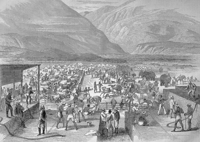 Framed Print : Abyssinian Expedition of 1868, British troops at the waterhole in Zulla, Zula, Ethiopia, Abyssinia, Historic, digitally restored reproduction of an original 19th century print, exact original date unknown Framed Print : Abyssinian Expedition of 1868, British troops at the waterhole in Zulla, Zula, Ethiopia, Abyssinia, Historic, digitally restored reproduction of an original 19th century print, exact original date unknown