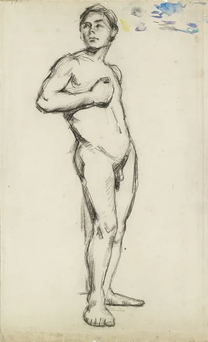 Framed Print : Academic Study Of A Male Nude With His Right Hand Clenched Across His Chest Framed Print : Academic Study Of A Male Nude With His Right Hand Clenched Across His Chest