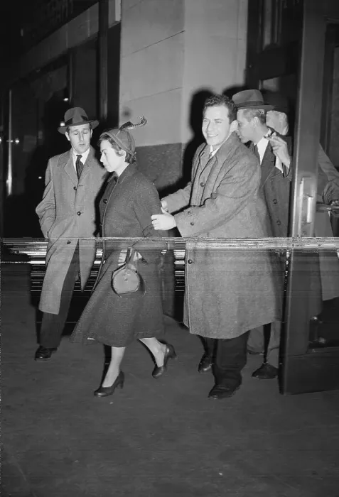 Framed Print : Accused Spy Judith Coplon Leaving Courthouse with Husband Framed Print : Accused Spy Judith Coplon Leaving Courthouse with Husband