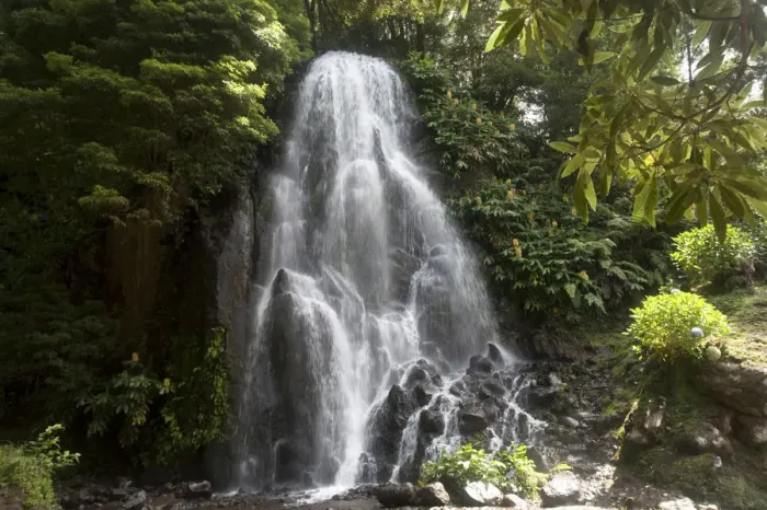 Framed Print : Achada waterfall, Achada, Sao Miguel, Azores, Portugal