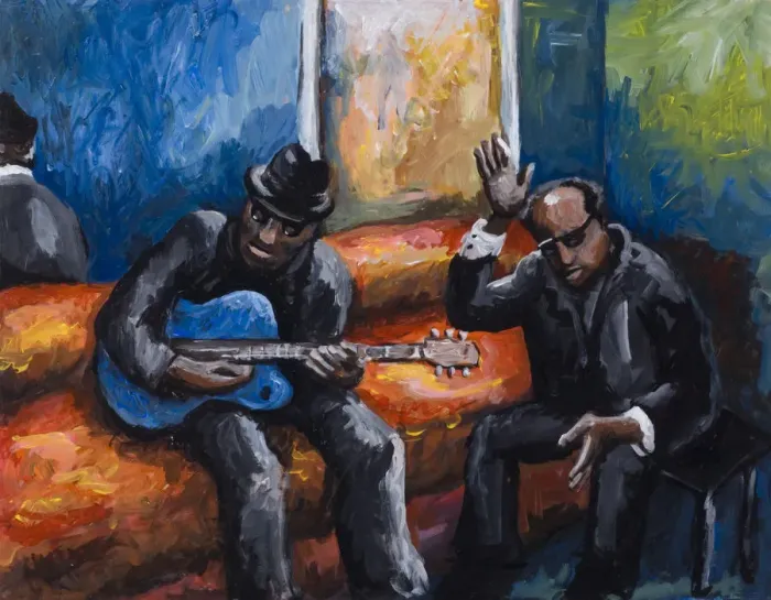 Framed Print : Blues. Acoustic Blues, Acrylic Painting, Adult Framed Print : Blues. Acoustic Blues, Acrylic Painting, Adult