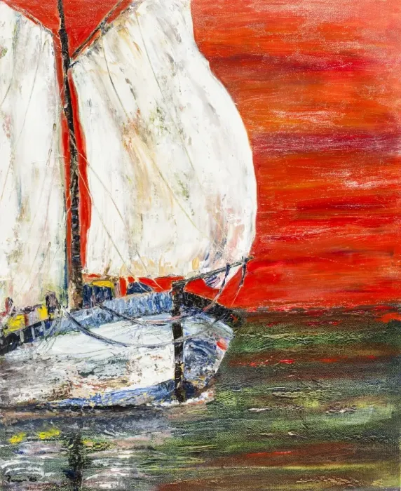 Framed Print : Acrylic oil painting of sailboat on ocean Framed Print : Acrylic oil painting of sailboat on ocean