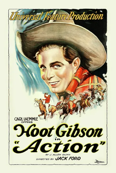 Framed Print : Action. Poster from the silent film era starring Hoot Gibson Framed Print : Action. Poster from the silent film era starring Hoot Gibson