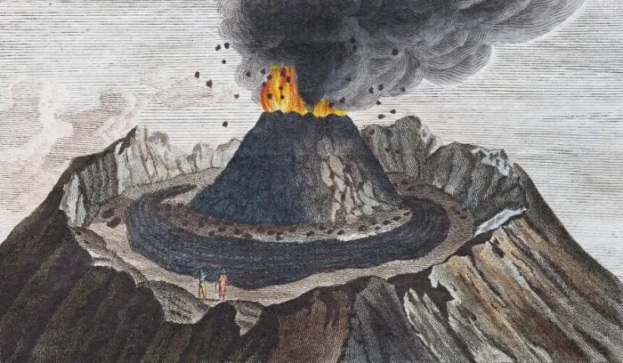 Framed Print : Active volcano Vesuvius, hand-coloured copperplate engraving from Friedrich Justin Framed Print : Active volcano Vesuvius, hand-coloured copperplate engraving from Friedrich Justin