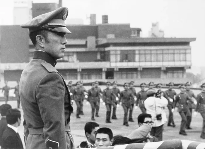 Framed Print : Activist Yukio Mishima Examining His Followers Framed Print : Activist Yukio Mishima Examining His Followers