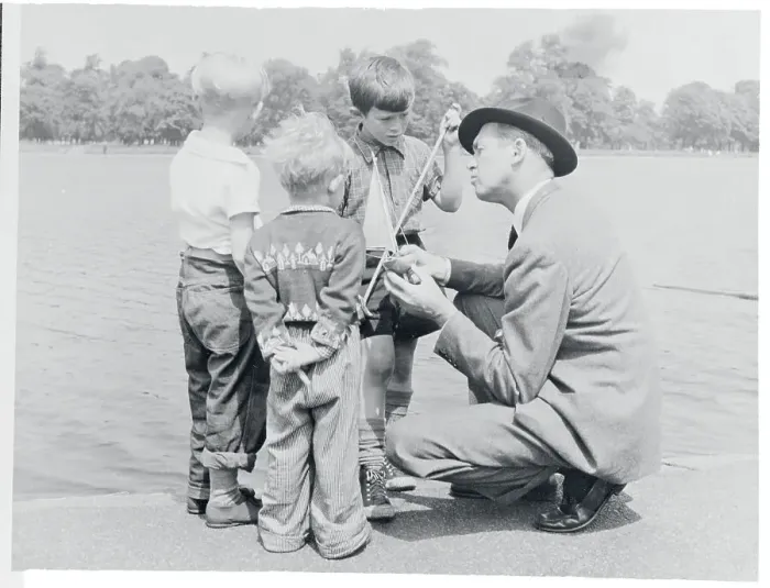 Framed Print : Actor Jimmy Stewart with Boys at Pond Framed Print : Actor Jimmy Stewart with Boys at Pond