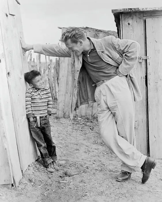 Framed Print : Actor Kirk Douglas Talking with Young Boy in Rural Movie Scene Framed Print : Actor Kirk Douglas Talking with Young Boy in Rural Movie Scene