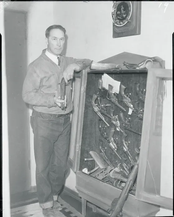 Framed Print : Former Actor William S. Hart at Home with His Gun Collection