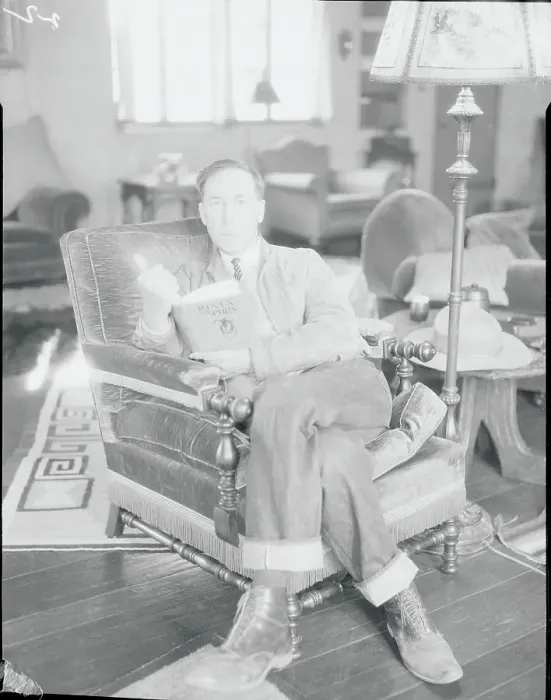 Framed Print : Former Actor William S. Hart Reclining with a Book at Home Framed Print : Former Actor William S. Hart Reclining with a Book at Home