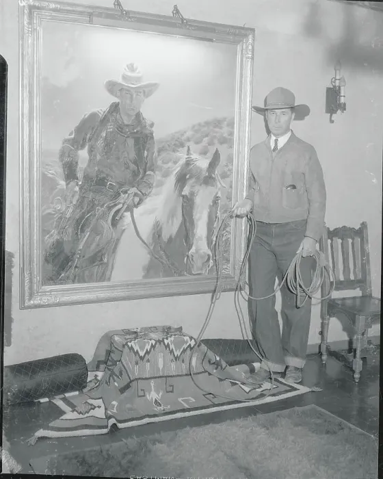 Framed Print : Former Actor William S. Hart with a Rope by His Portrait