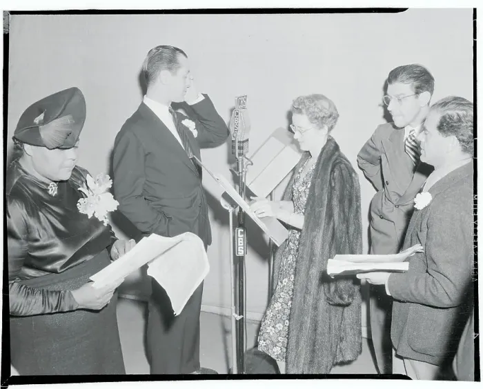 Framed Print : Actors Around Microphone