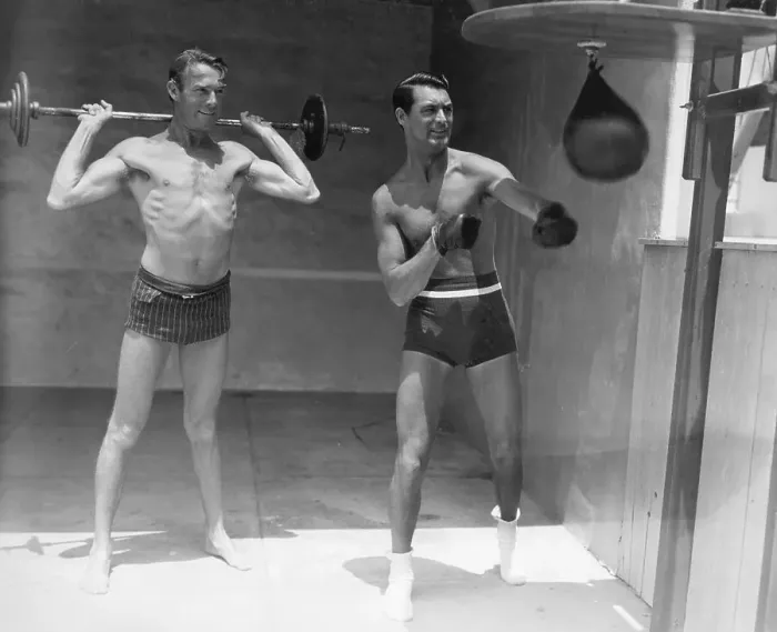 Framed Print : Actors Randolph Scott and Cary Grant Working Out Framed Print : Actors Randolph Scott and Cary Grant Working Out