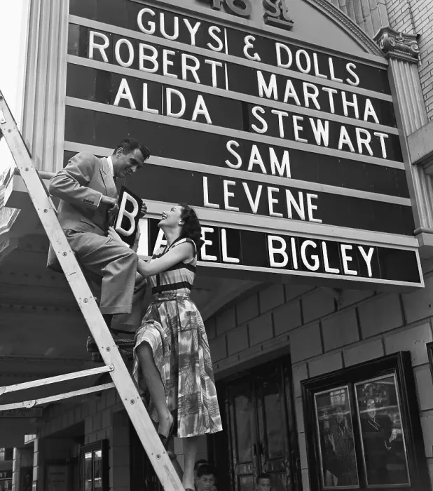 Framed Print : Actors Setting up Guys & Dolls Marquee Framed Print : Actors Setting up Guys & Dolls Marquee