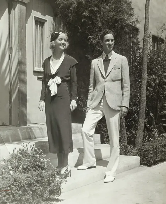 Framed Print : Actress Bette Davis and Husband Harmon O. Nelson Posing Outside