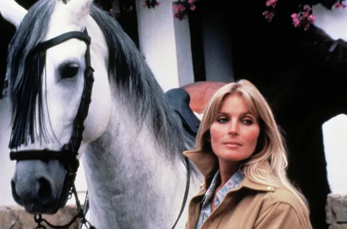 Framed Print : Actress Bo Derek Posing with White Horse Framed Print : Actress Bo Derek Posing with White Horse