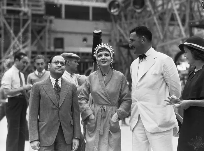 Framed Print : Actress Claudette Colbert with Paramount Head and Joseph Pulitzer