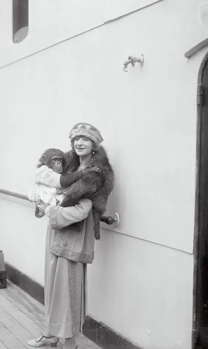 Framed Print : Actress Fannie Brice Holding Chimp on Liner Framed Print : Actress Fannie Brice Holding Chimp on Liner