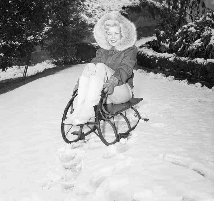 Framed Print : Actress Gloria DeHaven on Snow Sled Framed Print : Actress Gloria DeHaven on Snow Sled