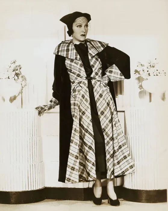 Framed Print : Actress Gloria Swanson Posing in Plaid Dress Coat Framed Print : Actress Gloria Swanson Posing in Plaid Dress Coat